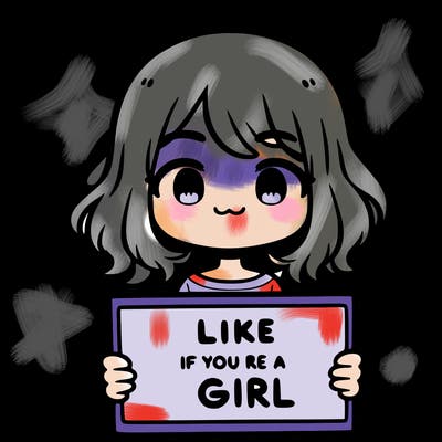 a cute girl holding a sign that says like if you’re a girl