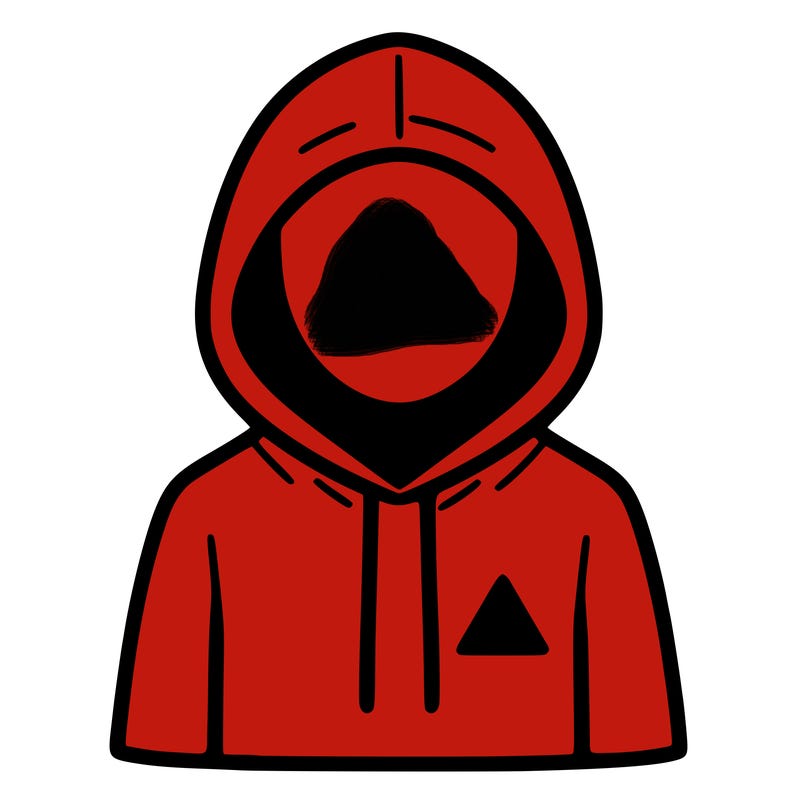 a person with non face waering a hoodie with a small triangle symbol