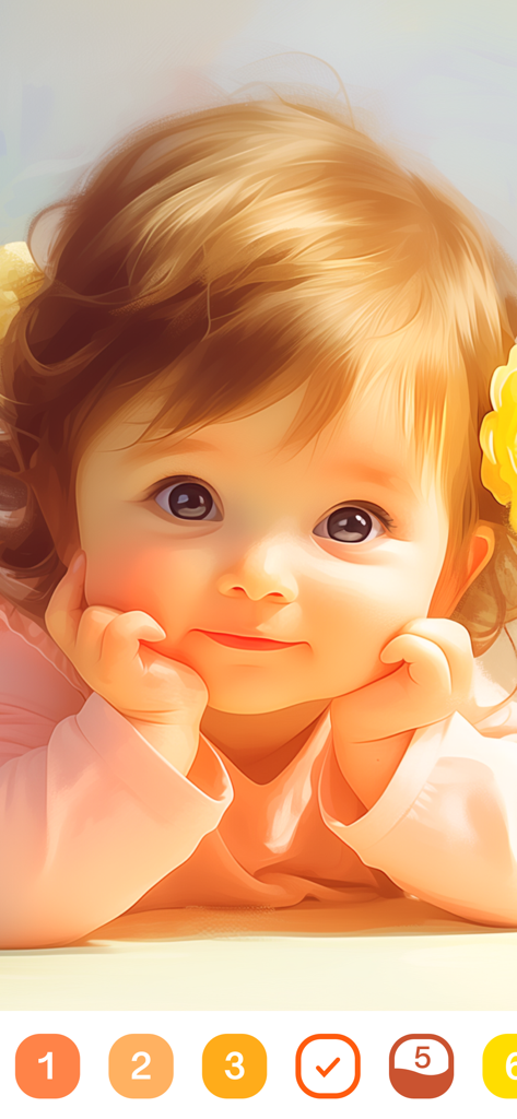 Cute Color - Color by Number - A digital illustration of a cute girl with brown hair being colored in a color by number app interface.