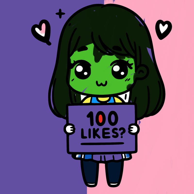 girl holding sign that says 100 likes?