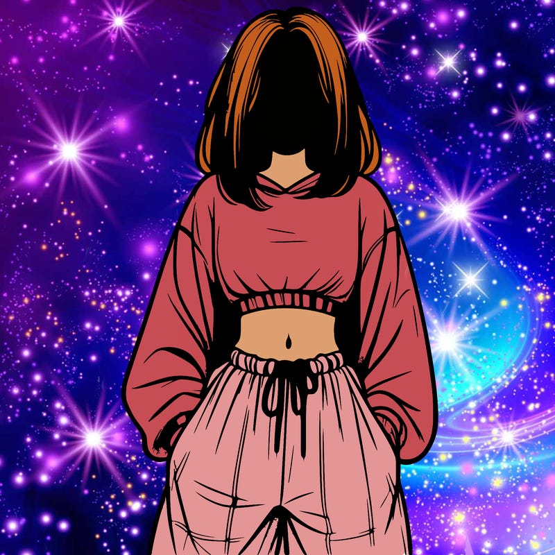 realistic girl faceless with baggy pants and a crop top