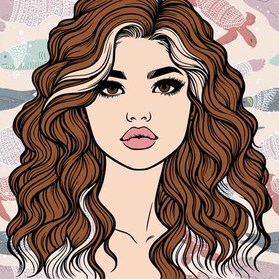 realistic girl with wavy hair and lips