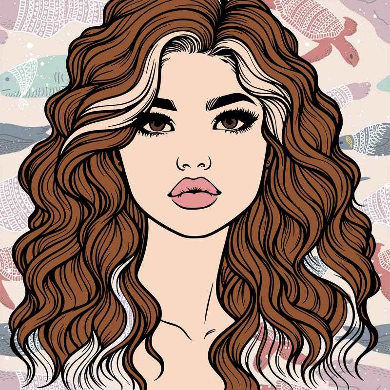 realistic girl with wavy hair and lips
