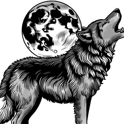 realistic wolf howling to the moon