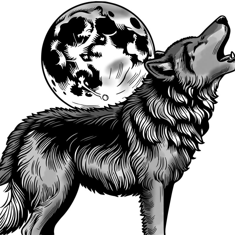 realistic wolf howling to the moon