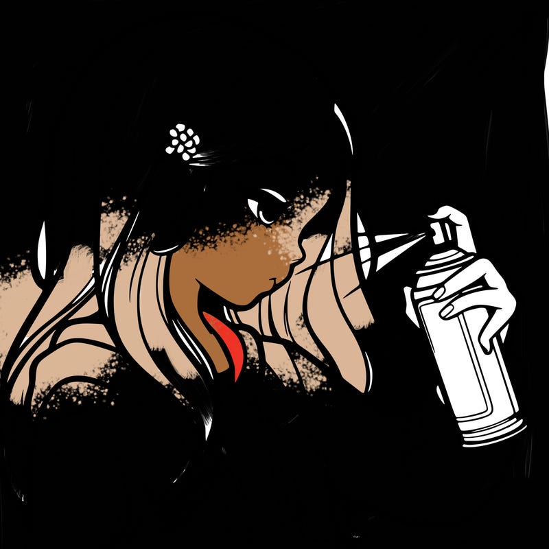 a realistic girl spray painting