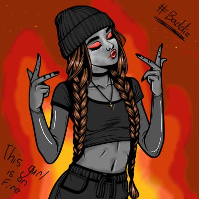 realistic teenage girl with braids and a beanie and crop top doing 🫶🏼