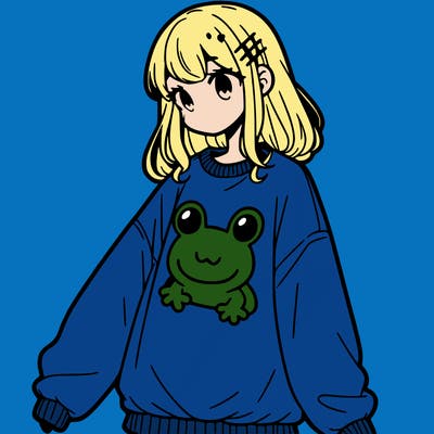 girl wearing frogging sweatshirt