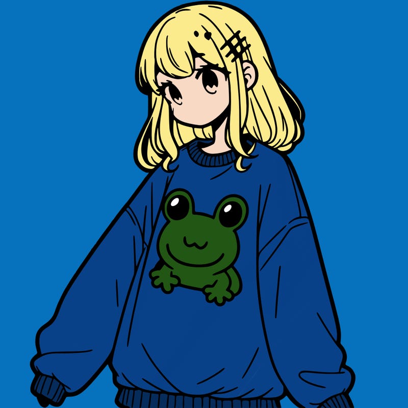 girl wearing frogging sweatshirt