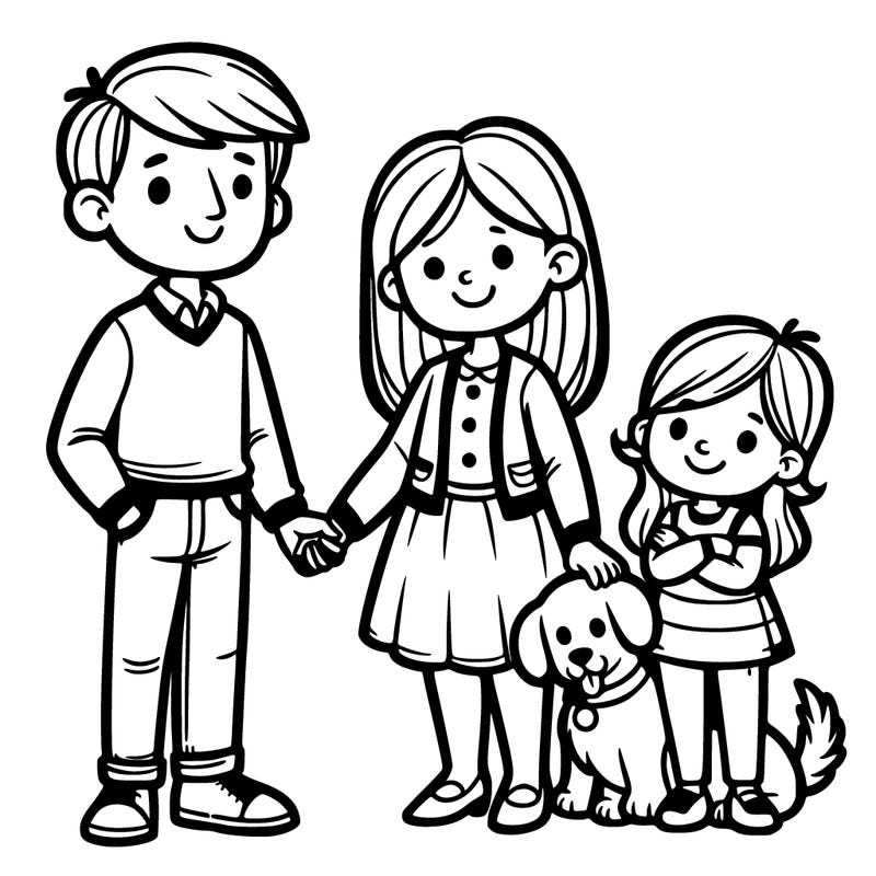 a pic with a dad a mom and a daughter and a dog