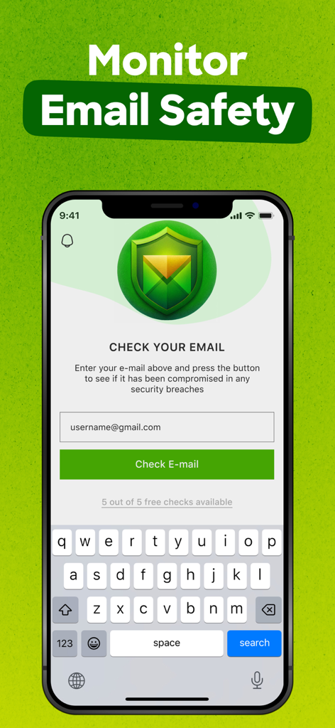 Digital Armor Mobile App-Oberfläche zur Überwachung der E-Mail-Sicherheit und zur Überprüfung auf Datenlecks