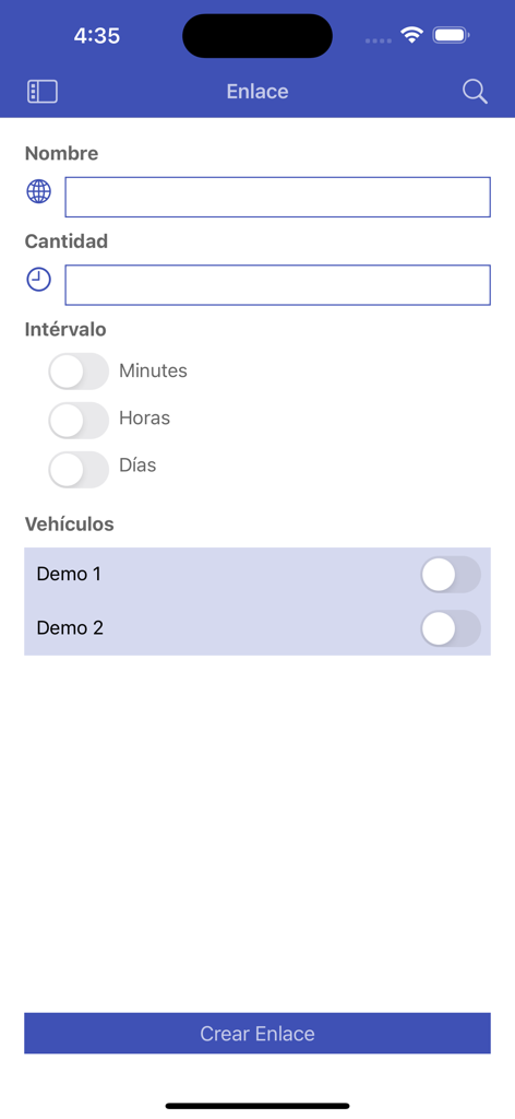 VTracker - VTracker app screen for creating a vehicle tracking share link