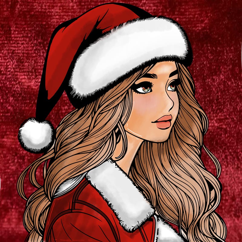 realistic girl in santa hat