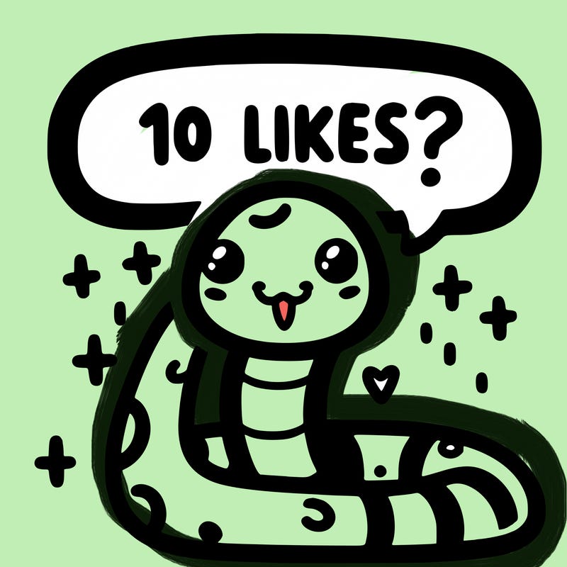 cute snake saying "10 likes?"