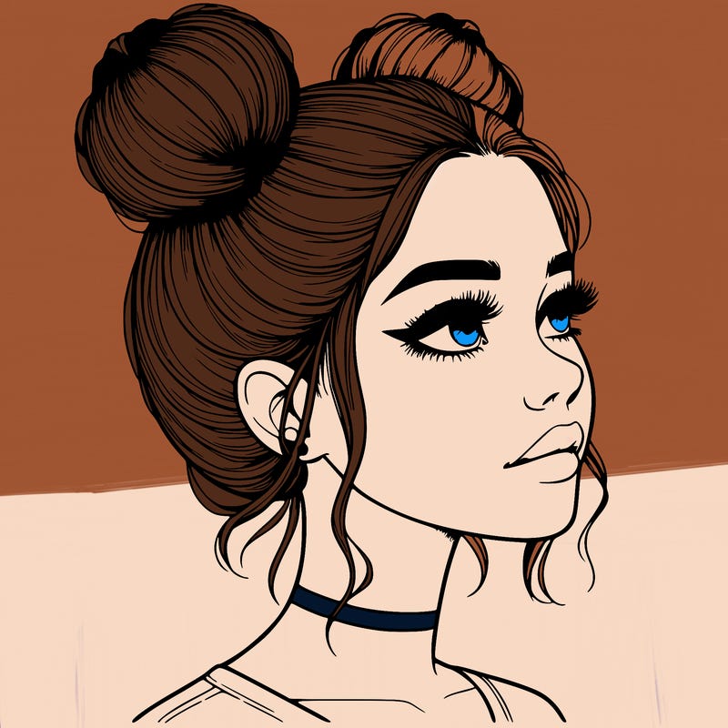 realistic girl with buns on the top of her head