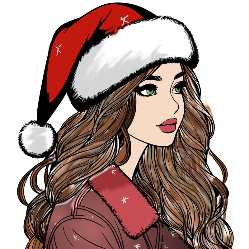 realistic girl in santa hat