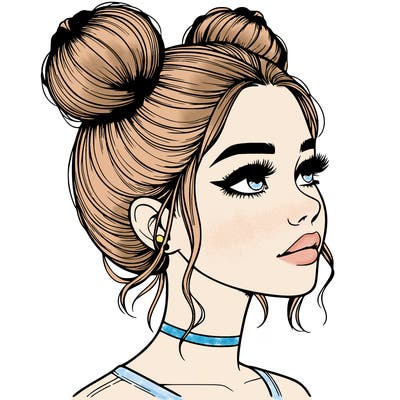 realistic girl with buns on the top of her head