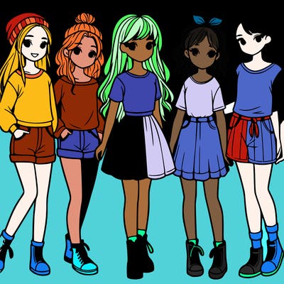 a group of five girls