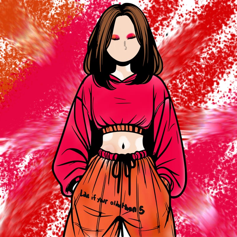 realistic girl faceless with baggy pants and a crop top