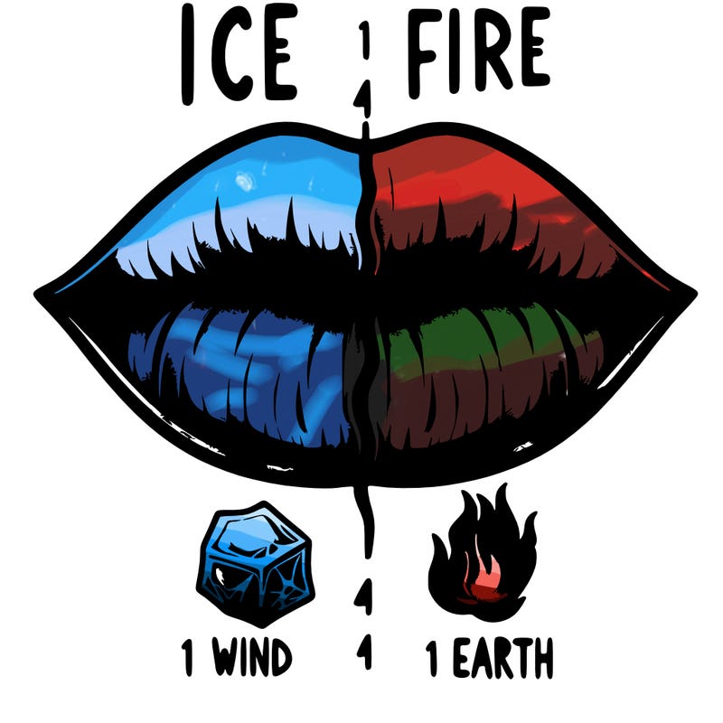 realistic lip split in fourth . 1 fourth ice 1 fire 1wind 1 earth