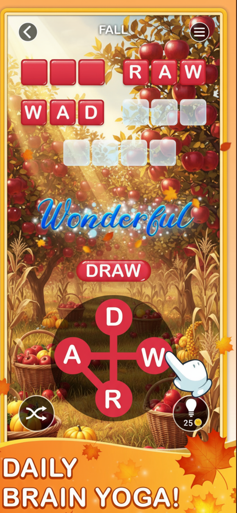 Word Trip - Word Puzzles Games - Gameplay of Word Trip word puzzle featuring an autumn theme and a daily brain yoga banner