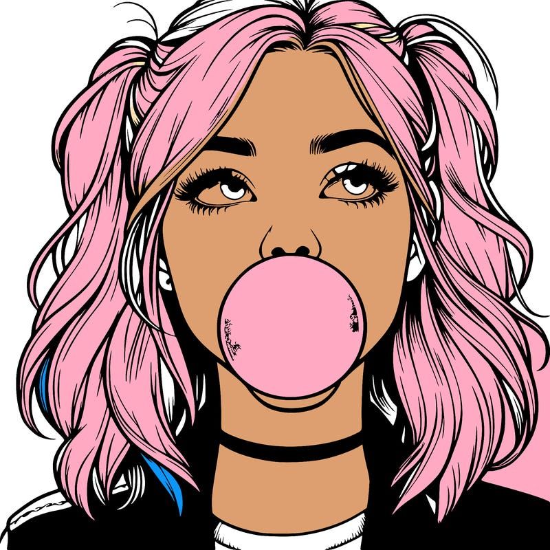 realististic girl blowing bubble -gum