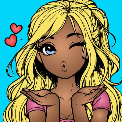 realistic girl winking and blowing a kiss while making heart hands