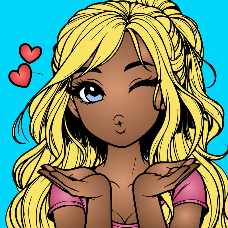 realistic girl winking and blowing a kiss while making heart hands