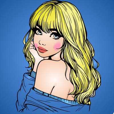 realistic girl with bangs looking over her shoulder