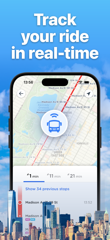 NYC Transit: MTA Subway & Bus - Monitoraggio dei bus in tempo reale su una mappa nell'app NYC Transit