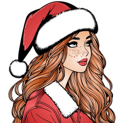 realistic girl in santa hat