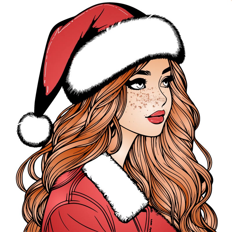 realistic girl in santa hat