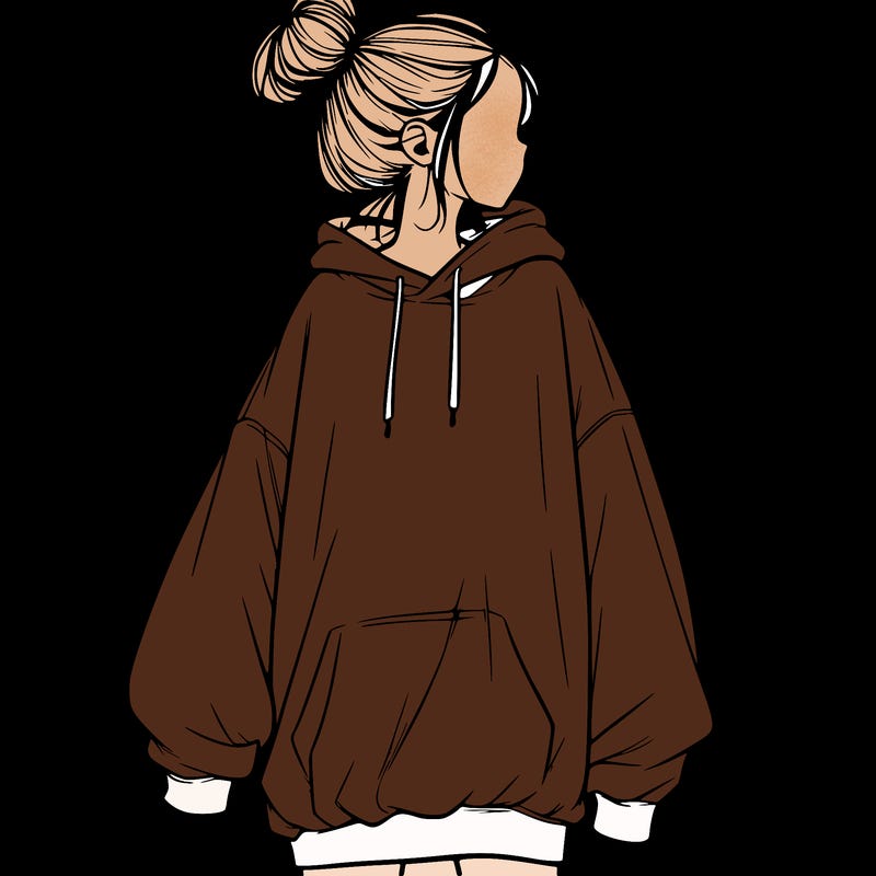 realistic girl with a oversized sweatshirt on and a bun