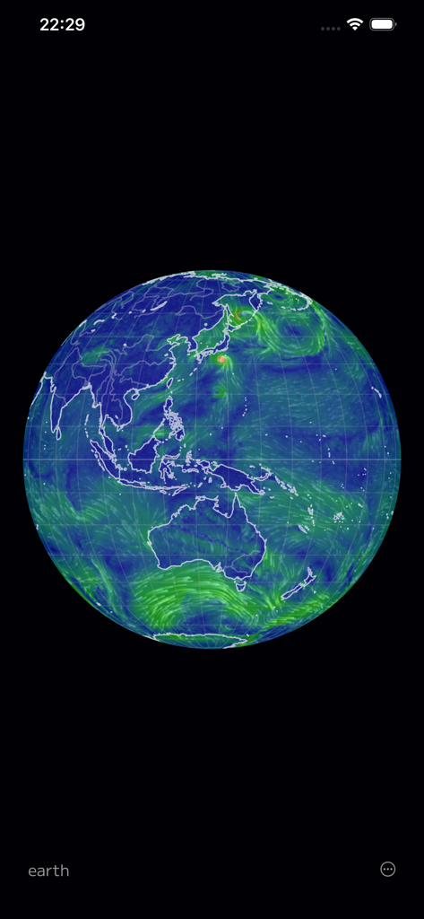 Global view of Earth with animated wind patterns on a minimalist interactive map