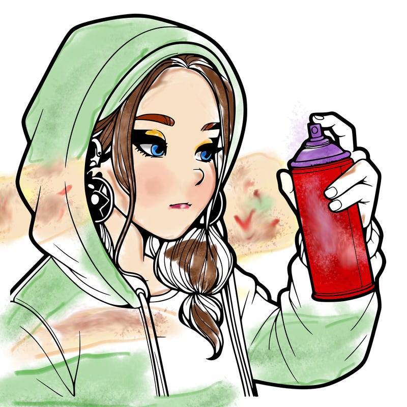 a realistic girl, spray painting
