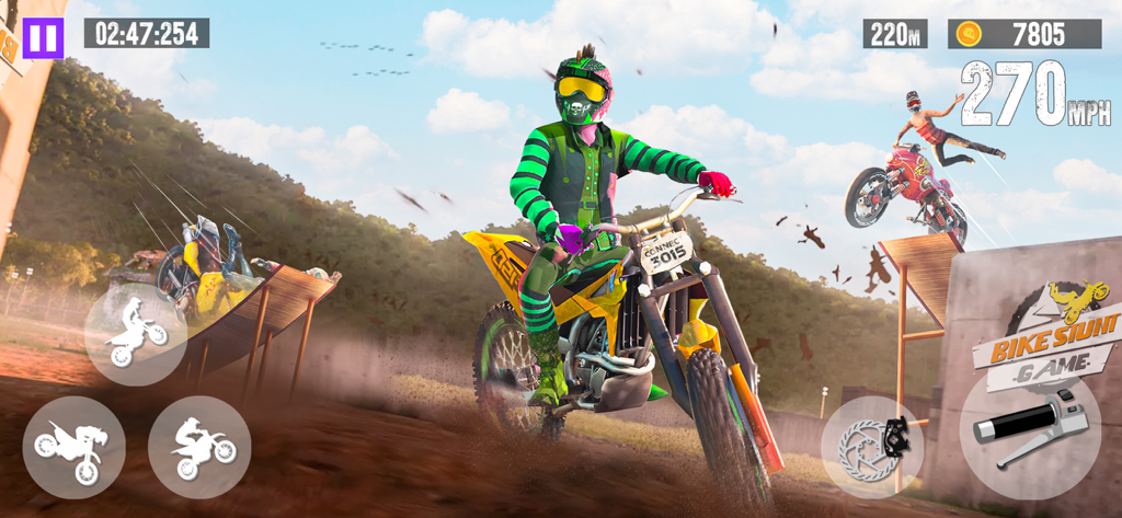 Bike Racing - Motorcycle Games - Motocross rider performing stunts on a dirt track in a bike racing mobile game