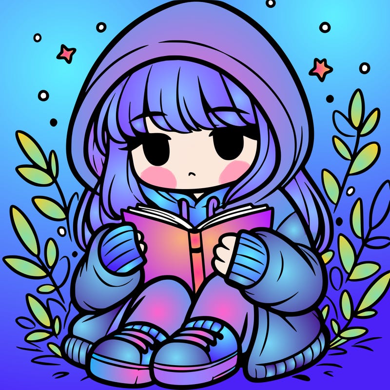 girl in oversized hoodie reading a book