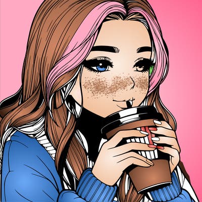 realistic girl drinking coffee