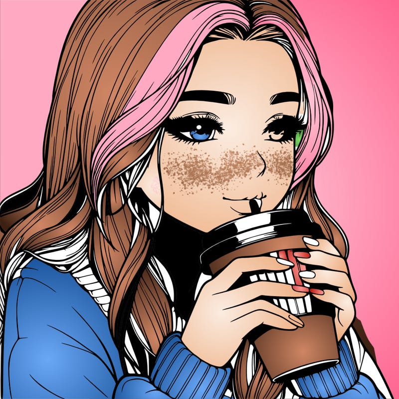 realistic girl drinking coffee