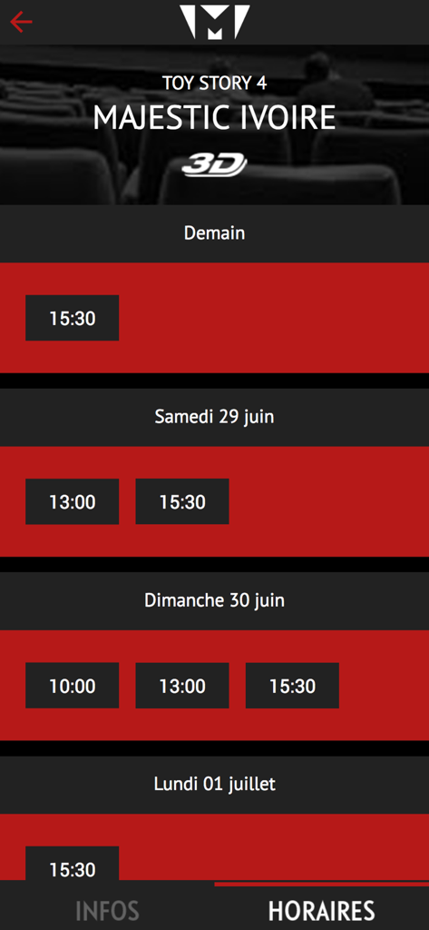 Majestic Cinema CI - Majestic Cinema CI 모바일 앱의 Majestic Ivoire에서 토이 스토리 4 상영 시간