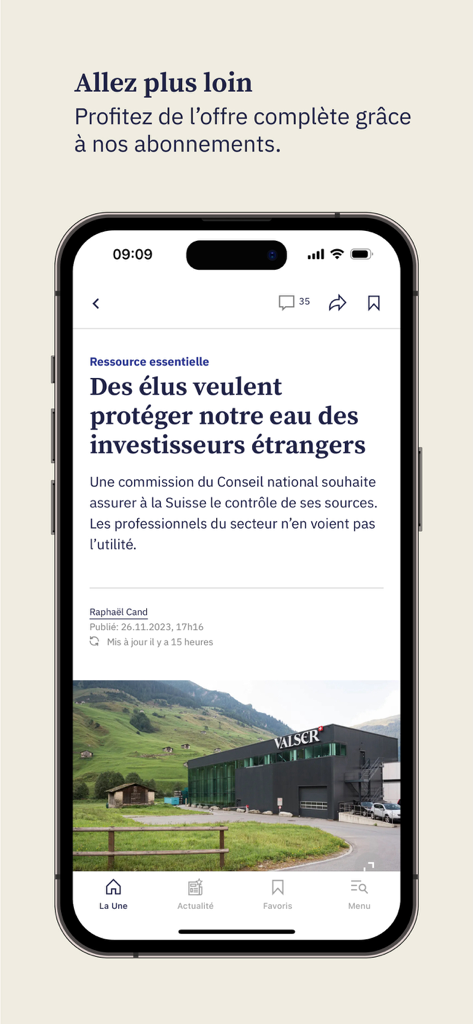 Nachrichtenartikel der Tribune de Geneve auf einem Smartphone über den Schweizer Gewässerschutz