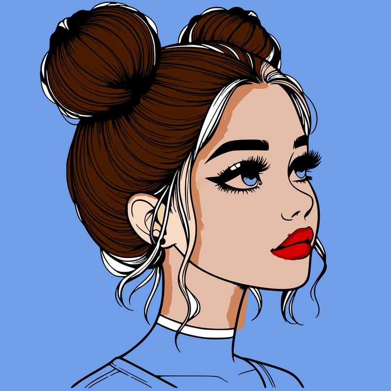 realistic girl with buns on the top of her head