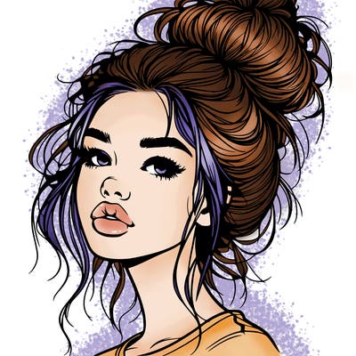 realistic girl with messy bun and big lips