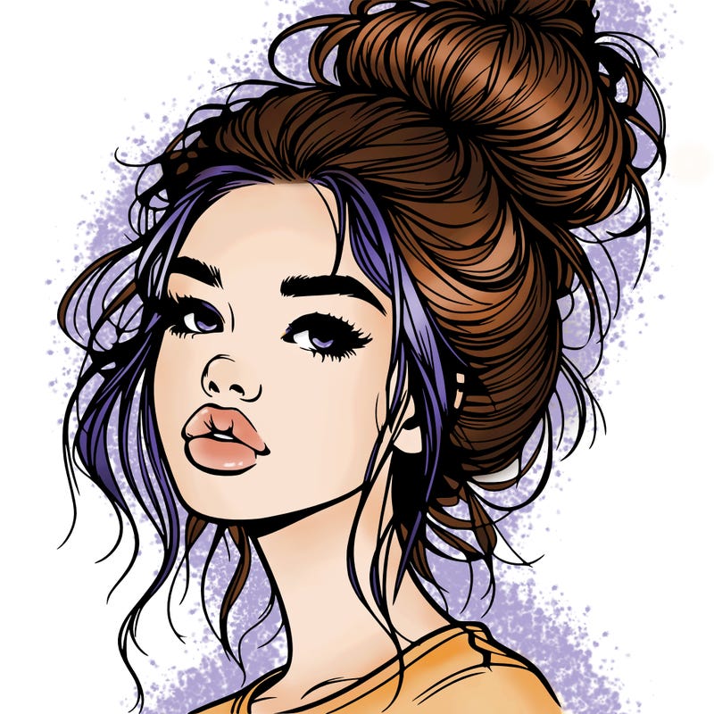 realistic girl with messy bun and big lips