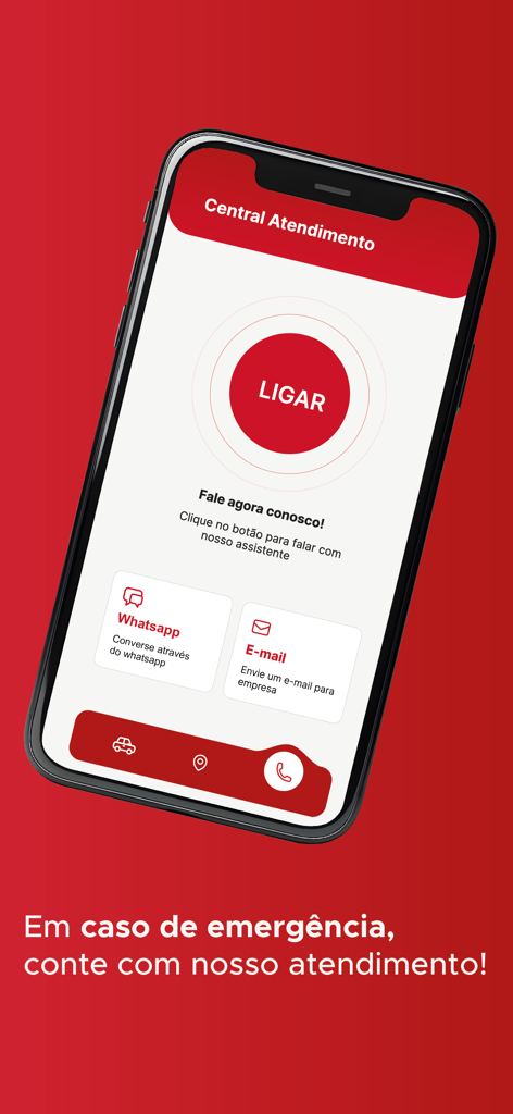 Support screen of the Rastro System 3.0 app featuring emergency call and messaging options for vehicle security assistance.