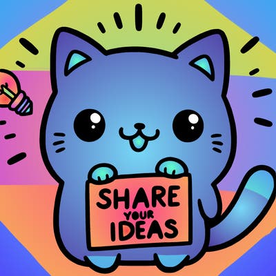 a cute cat saying share your ideas
