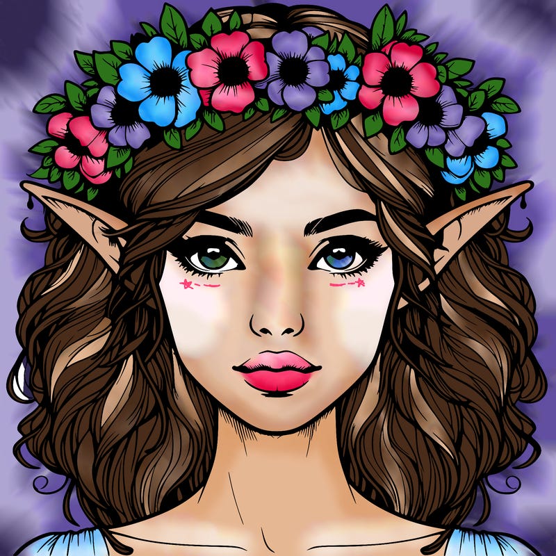 realistic female elf with flower crown