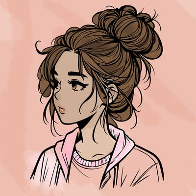 realistic teenage girl with a messy bun