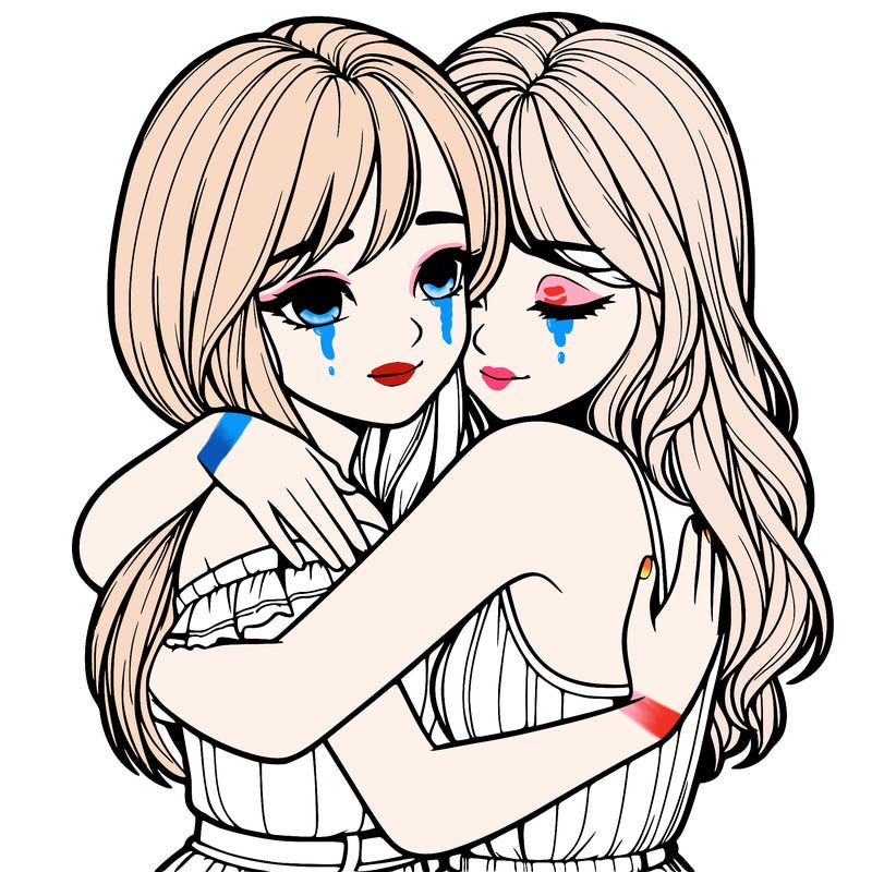 realistic girls hugging