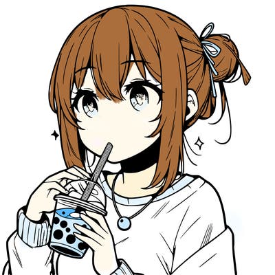 manga character drinking boba